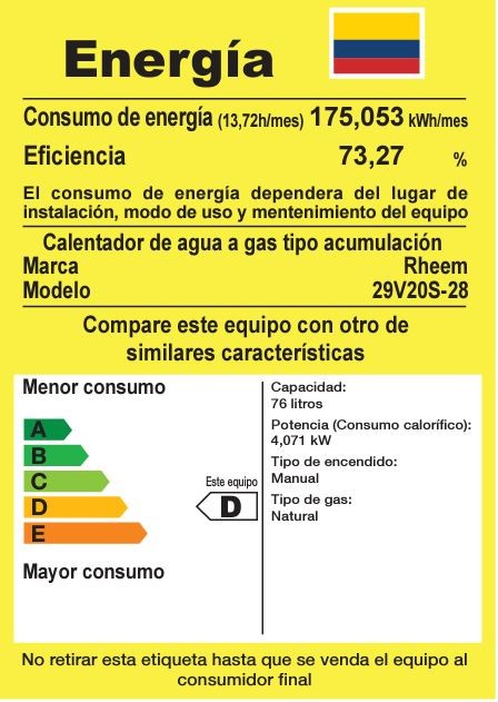 Calentador de 20Gal de Acumulación Rheem