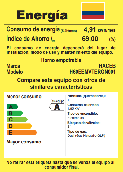 Horno Mixto de empotrar a gas Haceb Tofu 60 Negro