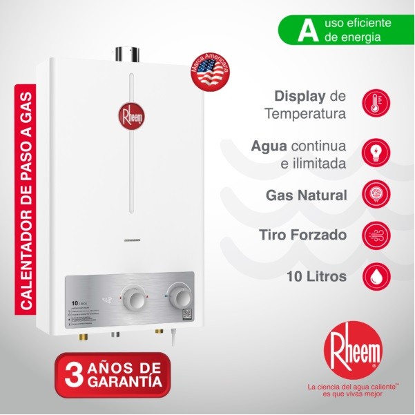 Calentador 10 Ltrs de paso Rheem Tiro Forzado