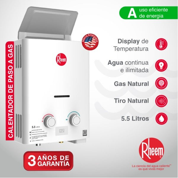 Calentador de 5.5Lts de paso Rheem Tiro Natural