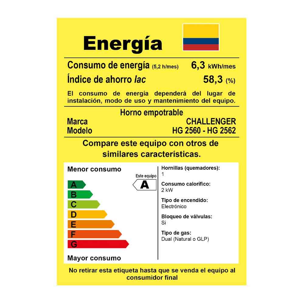 Horno Mixto a gas para empotrar HG 2562 Challenger Inox -220V
