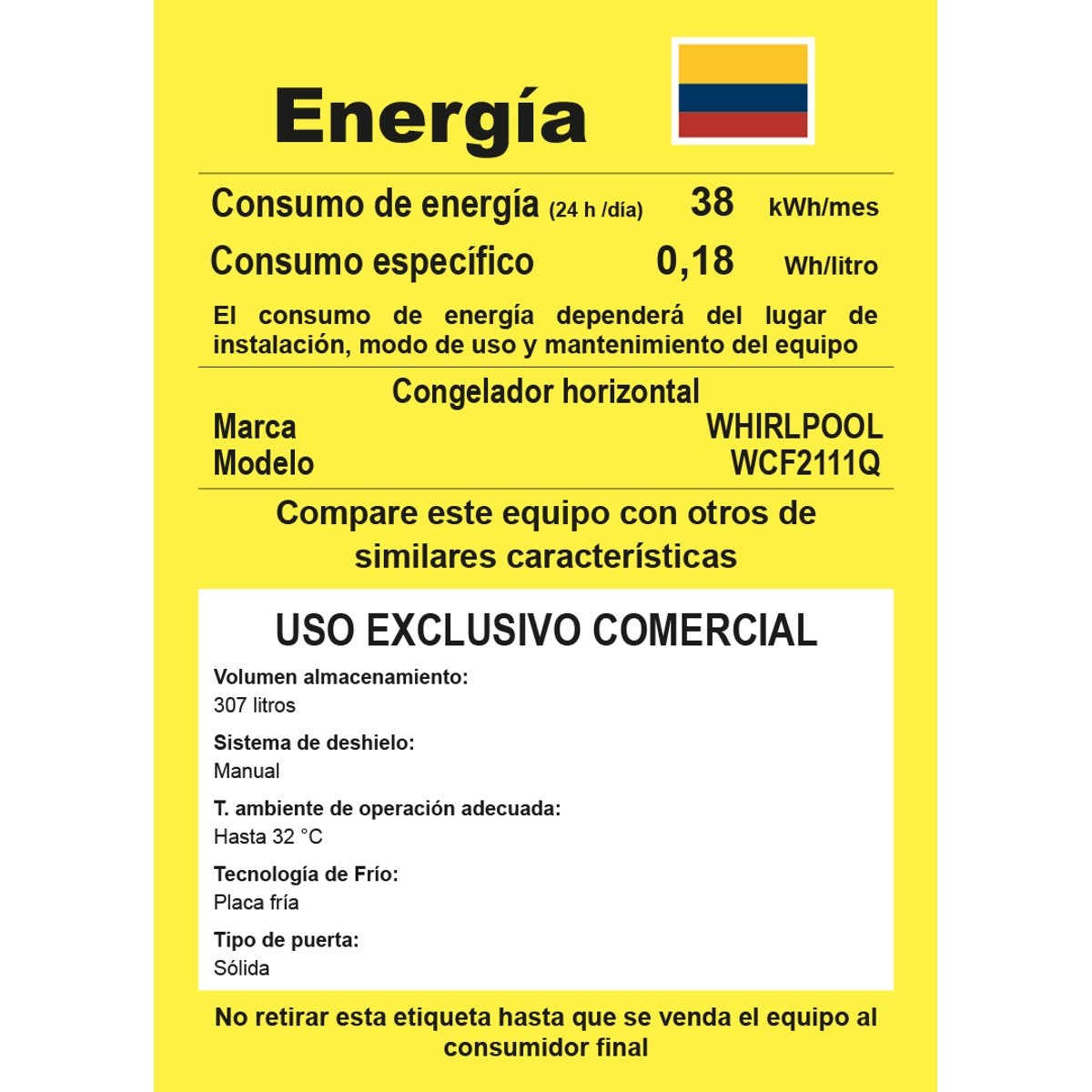 Congelador 307Lts Horizontal WCF2111Q Whirlpool Dual Blanco