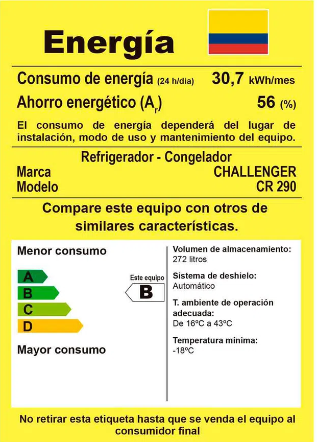 Nevera Challenger de 290Lts No Frost