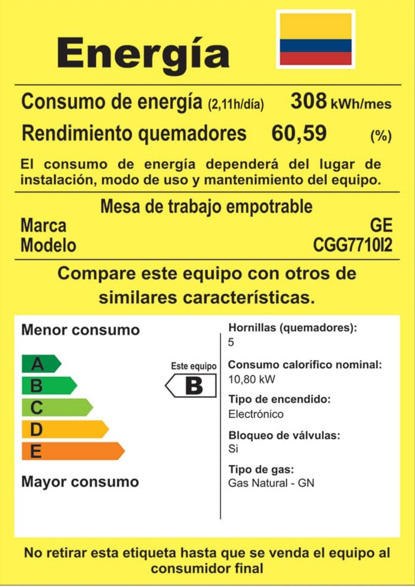 Cubierta 77cms a gas 5 Puestos General Electric CGG7710I2 Acero Inox