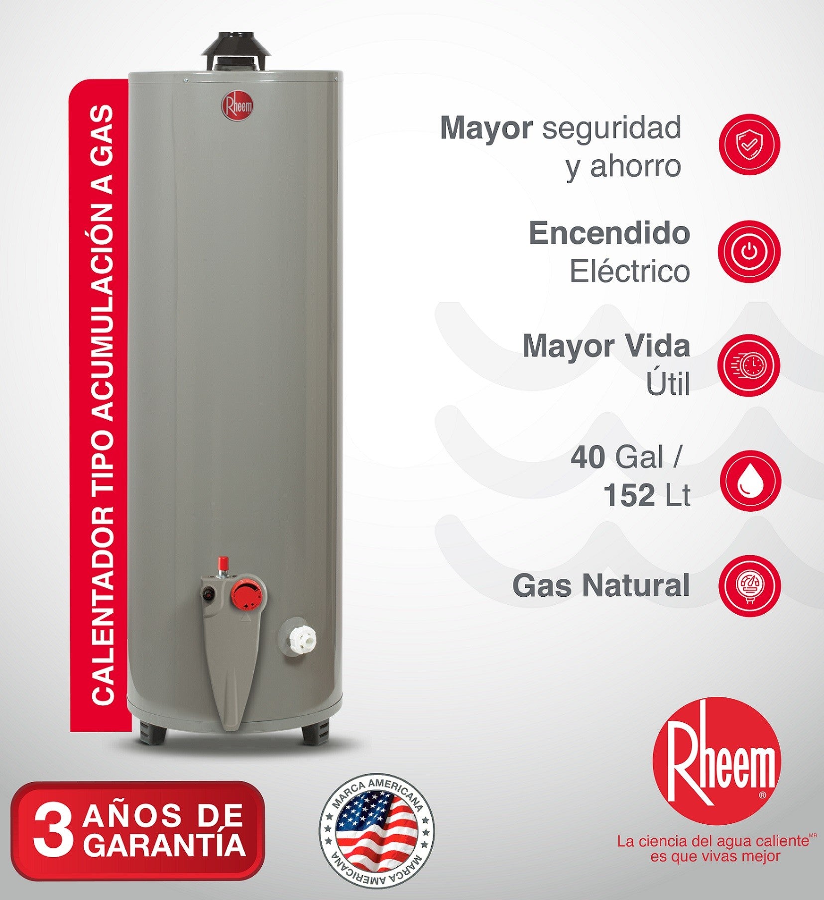 Calentador de 40Gal de Acumulación Rheem