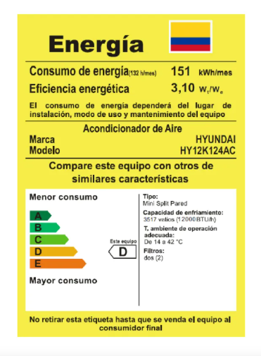 AIRE HYUNDAI SPLIT HY12K124AC ON OFF 110V